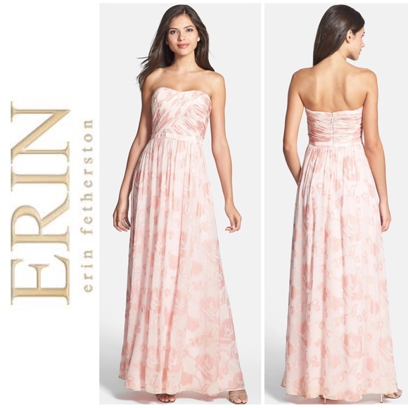 Erin Fetherston Fairy Dust Strawberry Creme Roses Floral Strapless Gown